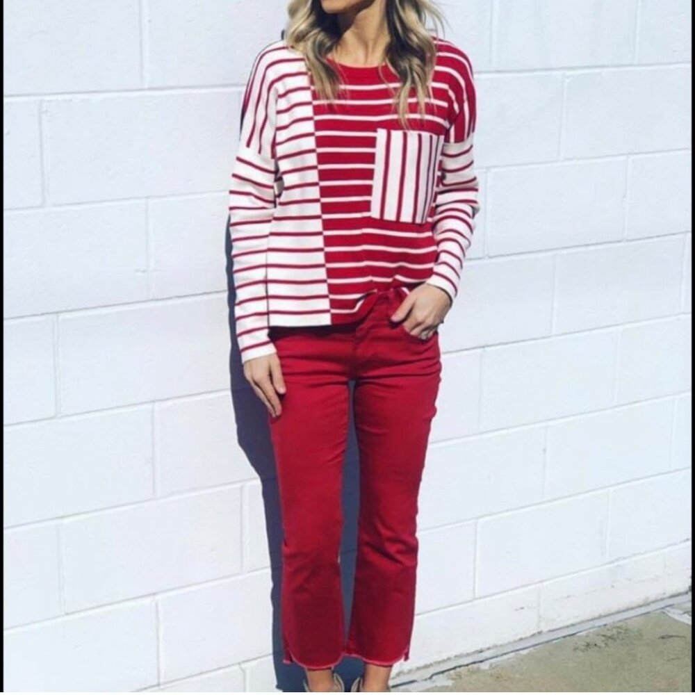 CABI Vivien pocket pullover sweater in mixed stripe 5635 (M)